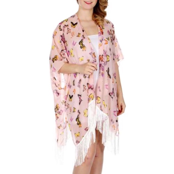 🔻3/$30🔻Butterfly Print Ruana w/ Long Fringe - Picture 2 of 7